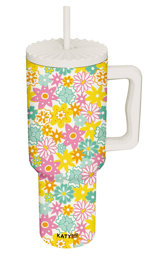 Spring Flowers Stainless Steel Tumbler: White