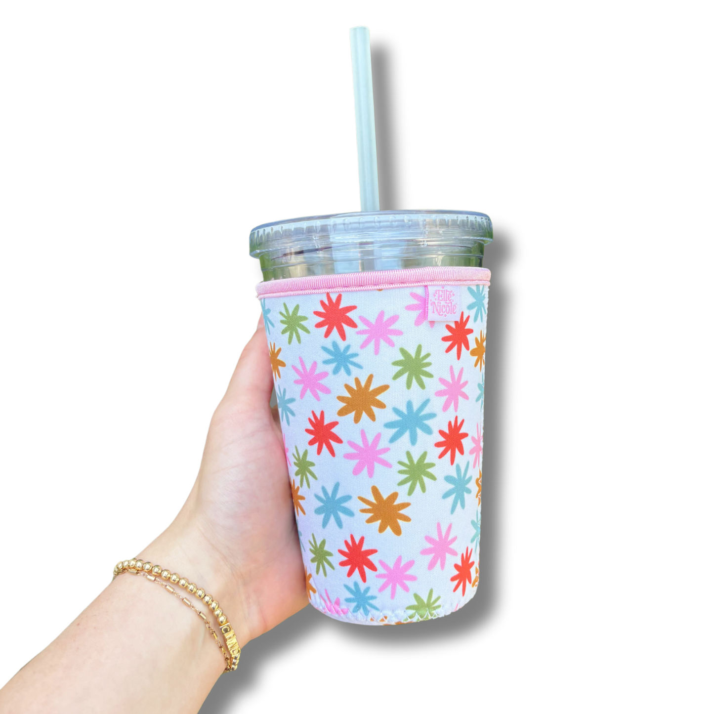 Coffee Cup Cover - Rainbow Stars - Iced Drink Sleeve: Large / 24oz