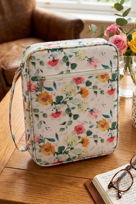 Rebecca White Floral Zipper Bible Cover