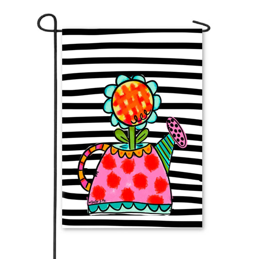 Black & White Striped Funky Flower Can Garden Flag - Baxter & Me