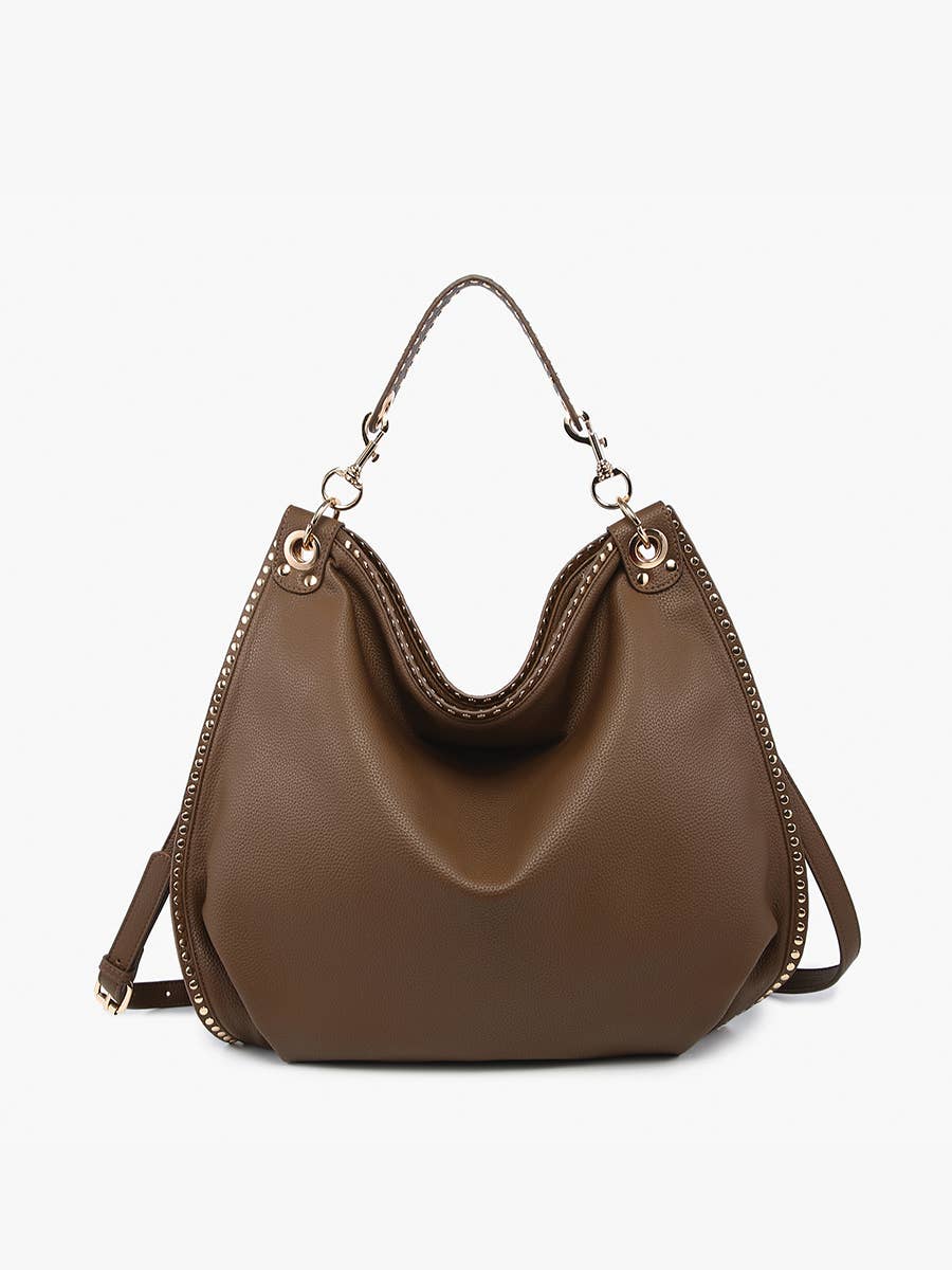Carly Studded Slouchy Hobo w/ Long Strap: Olive  Jen & Co.