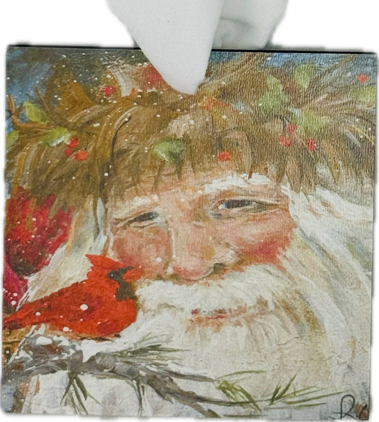 ROZIE'S SANTA WITH FRIEND ORNAMENT: 3"x6"