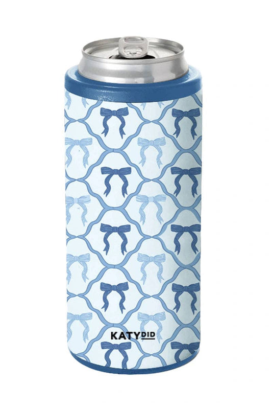 Blue Coquette Bows Slim Can Koozie: Light Blue
