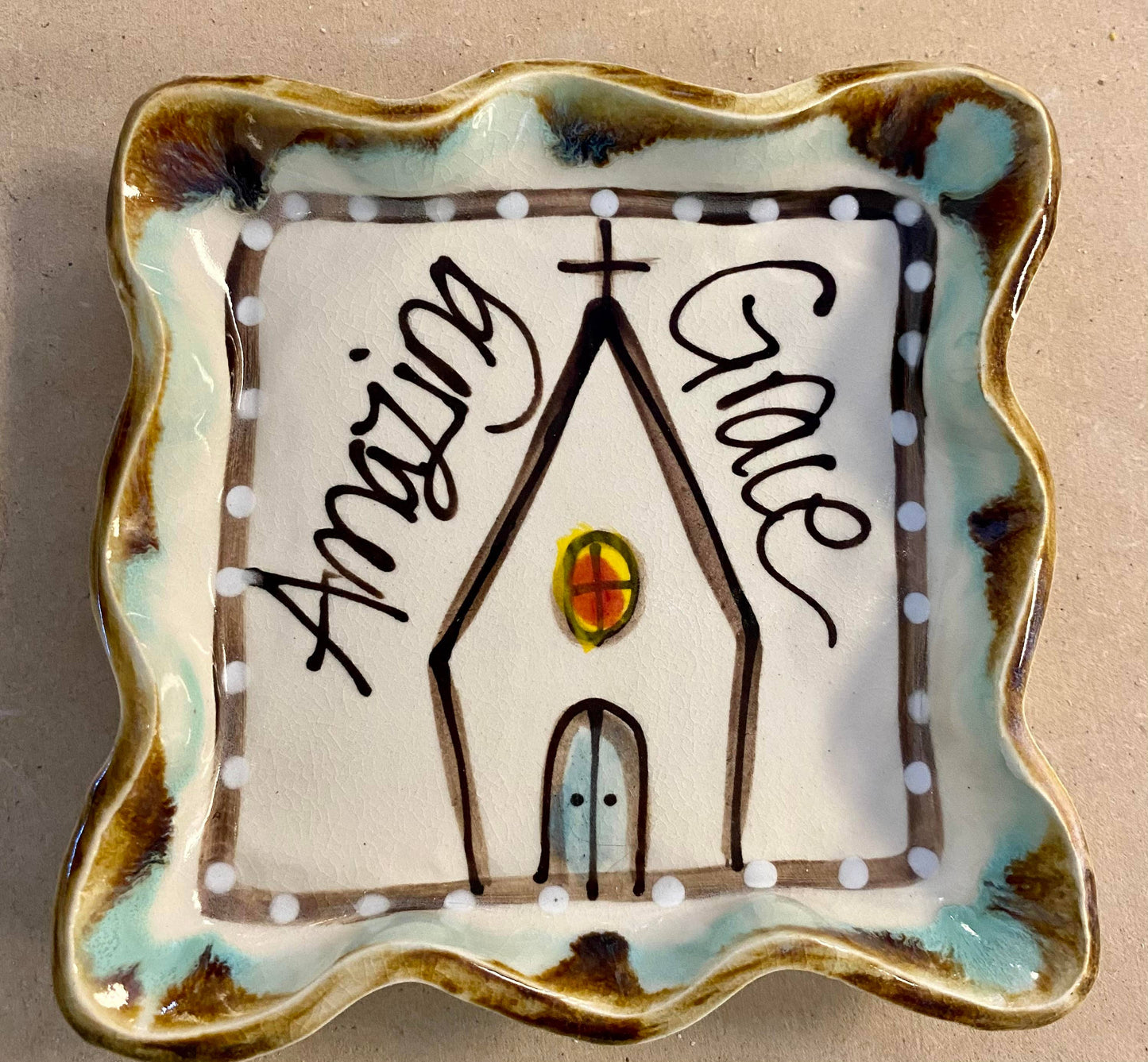 Candle Plate (Drip Church Amazing Grace) - Heartfelt Traditions - 5 x 5 x 0.5  Store Pickup Only