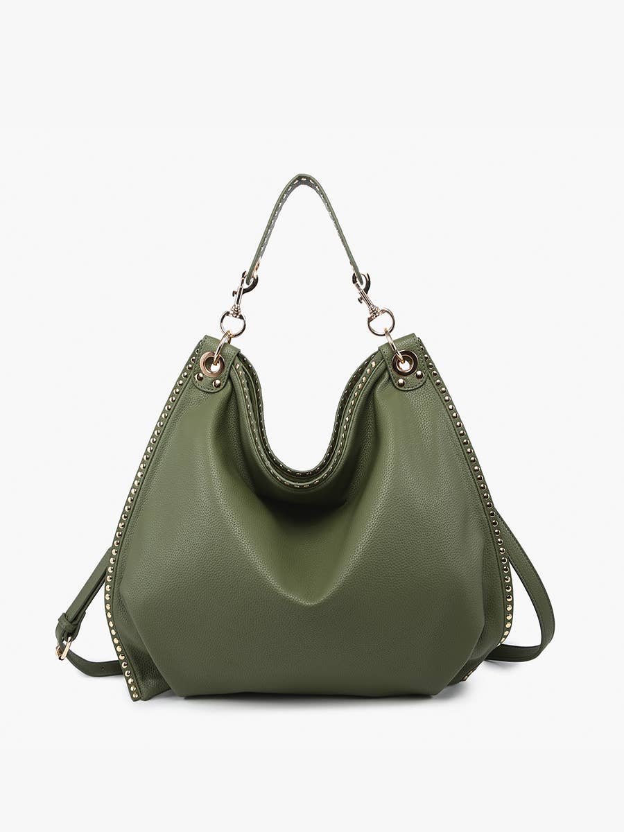 Carly Studded Slouchy Hobo w/ Long Strap: Olive  Jen & Co.