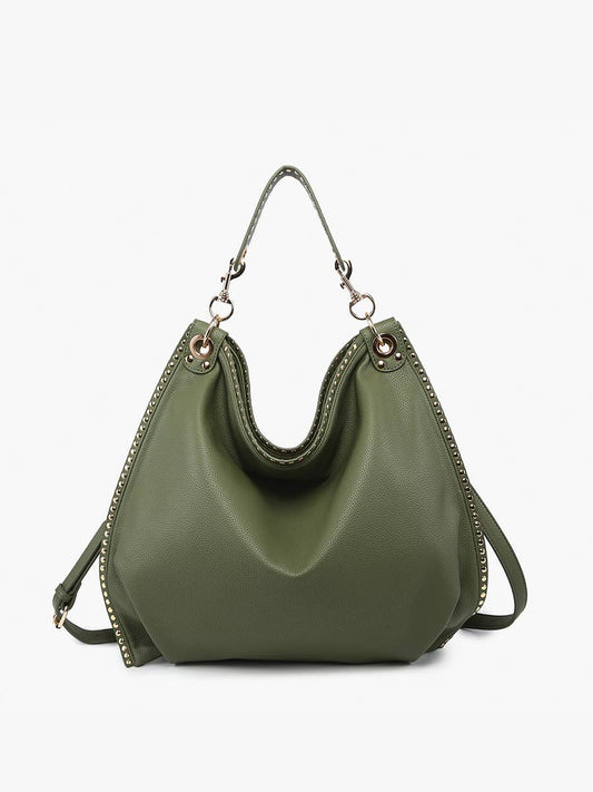 Carly Studded Slouchy Hobo w/ Long Strap: Olive  Jen & Co.