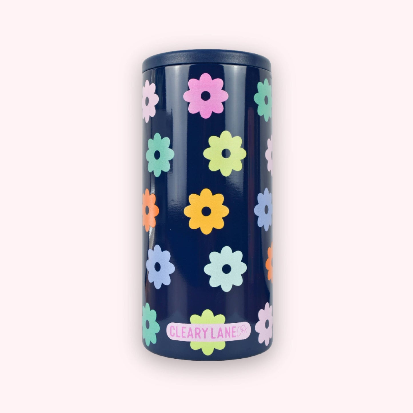 12oz Skinny Can Coolers | Choose Your Color: White Rainbow Flowers