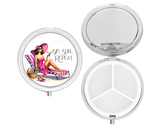 Purse Pill Box Organizer, Sip, Sun, Repeat
