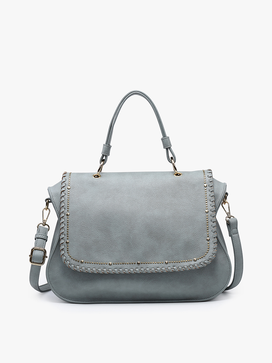 Cricket Studded Flapover Hobo w/ Handle: Grey