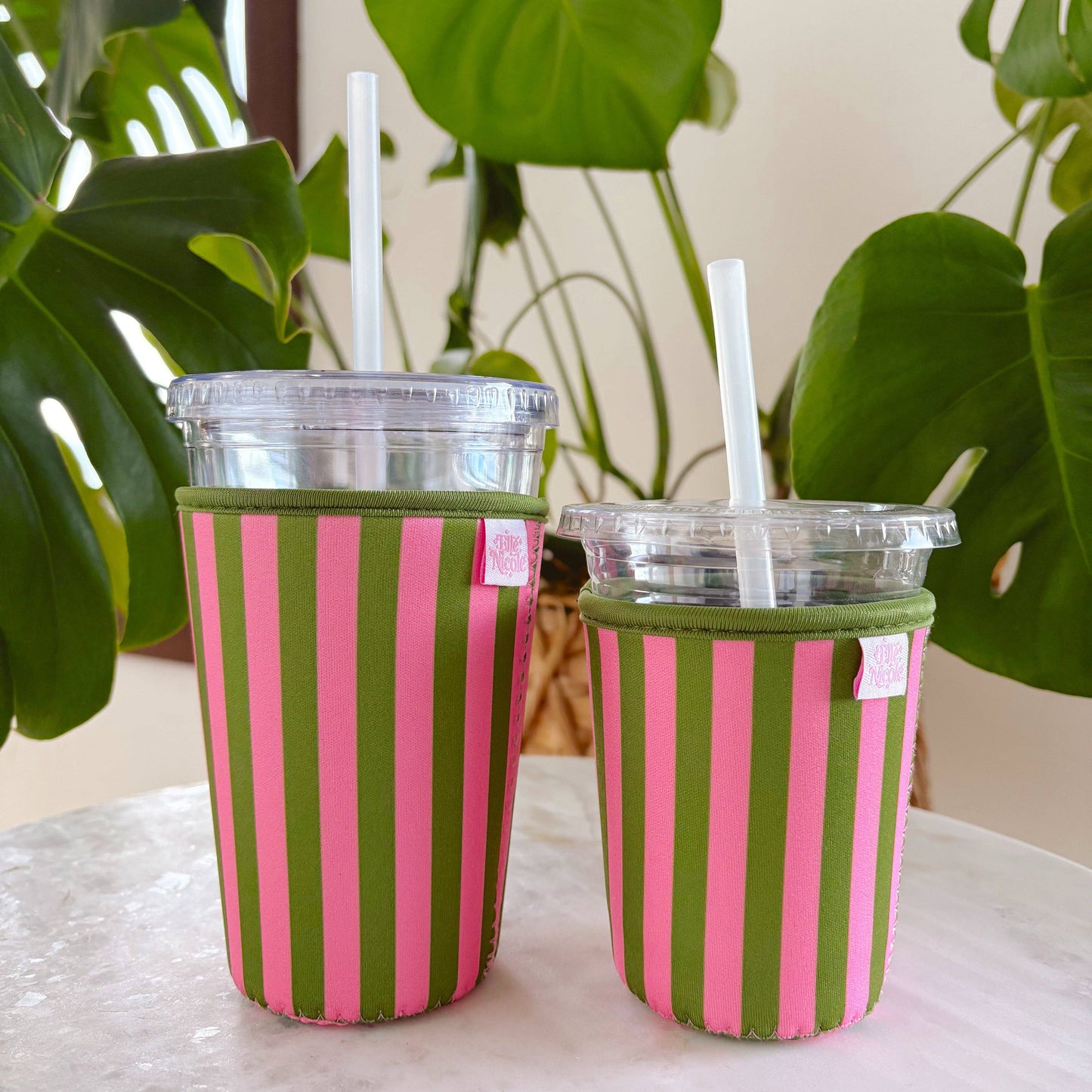 Coffee Cup Cover - Pink & Green - Iced Drink Sleeve: Large / 24oz