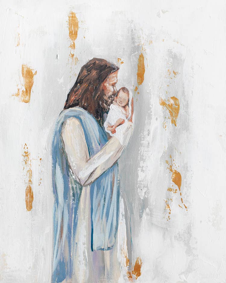 Jesus and Baby 'I Knew You' in Acrylic Gold Frame 4x6: Gray