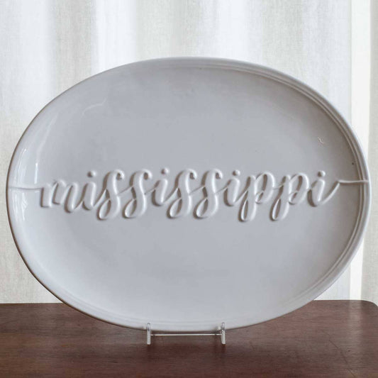 Mississippi Embossed Platter   White   16x12  (Store Pickup Only)