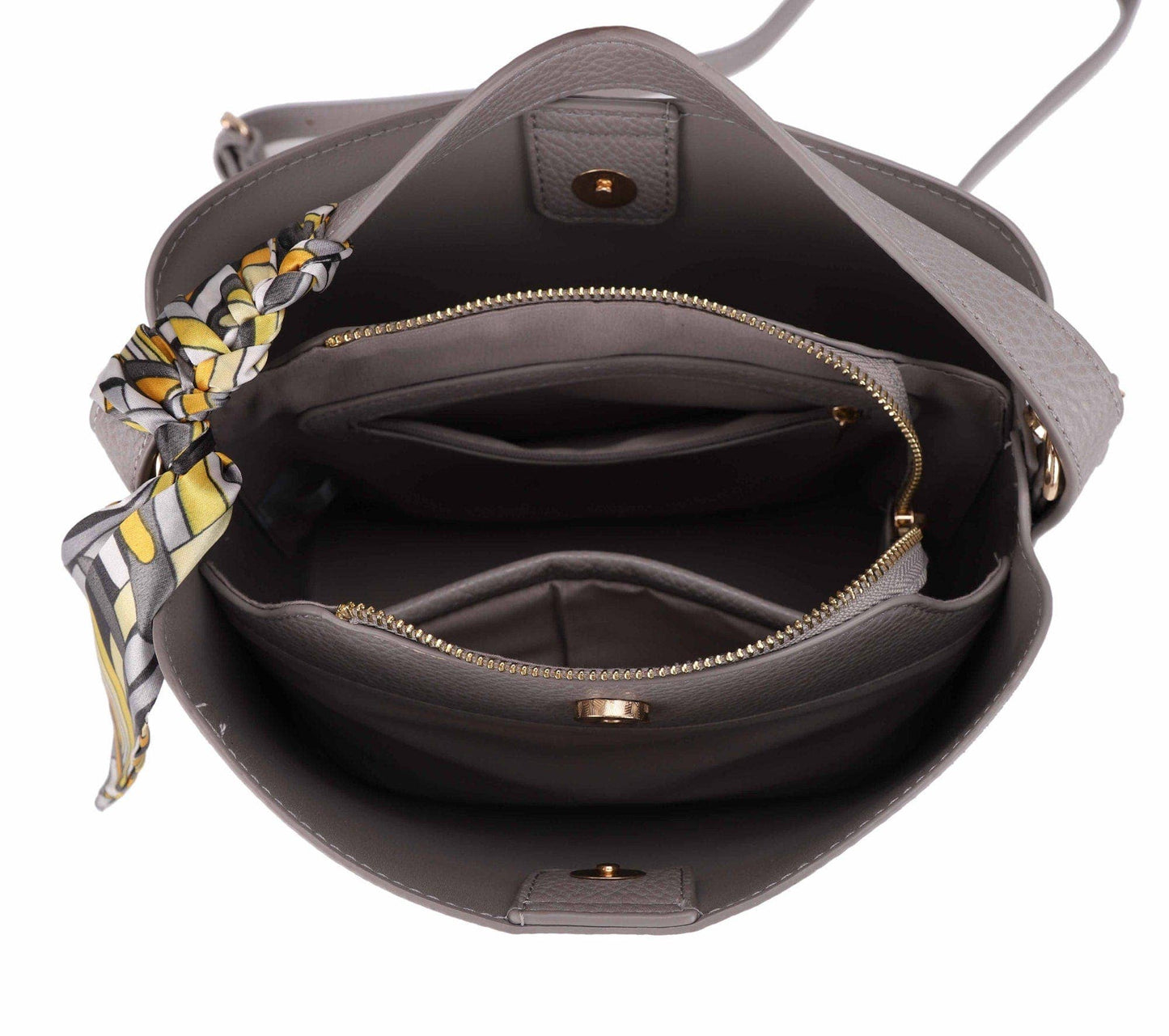 Shia Bucket/Crossbody Bag With Scarf: Light Gray