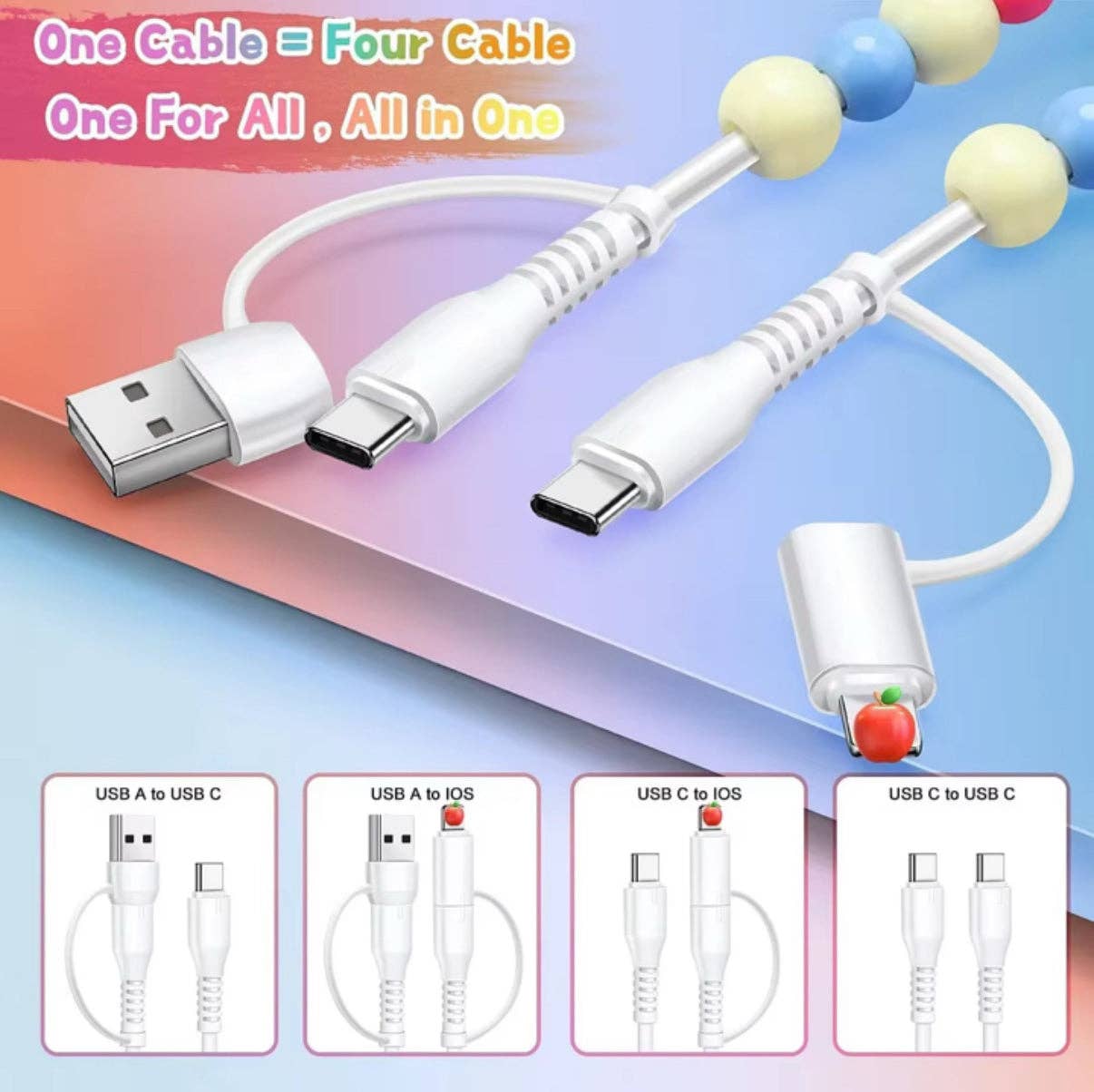 Exclusive Leopard & Bows Beaded 4-in-1 Fast Charging Cable