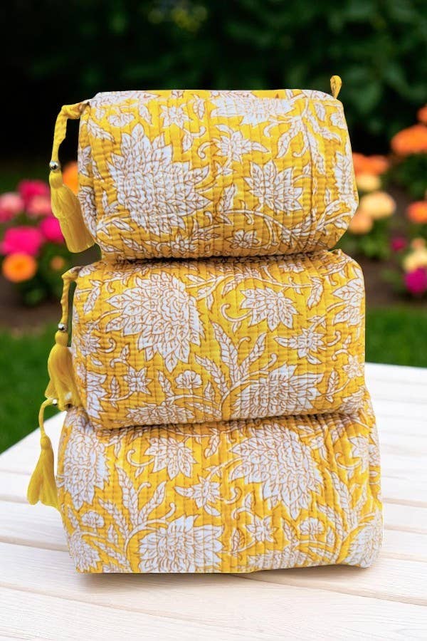 Ruthie Yellow Floral Print Cosmetic Bag Set