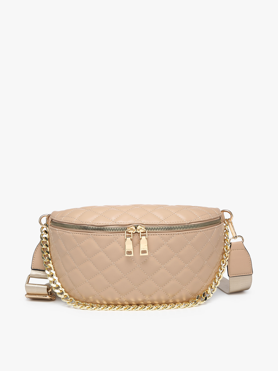 Sylvie Quilted Belt Bag with Chain Strap: Bone