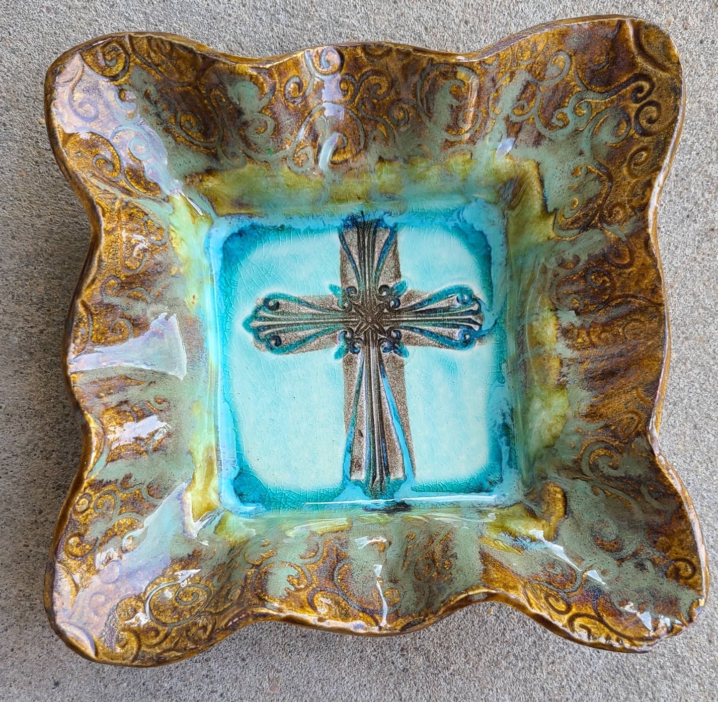 Condiment Bowl (Turquoise Cross) - Heartfelt Traditions - Store Pickup Only