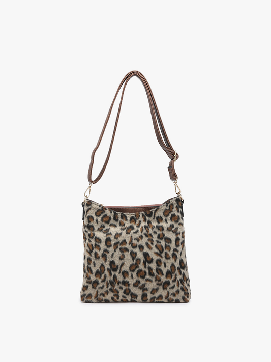 Jen & Co. Emma 3 Compartment Crossbody w/ Snap Closure: Cheetah-Khaki/Brown