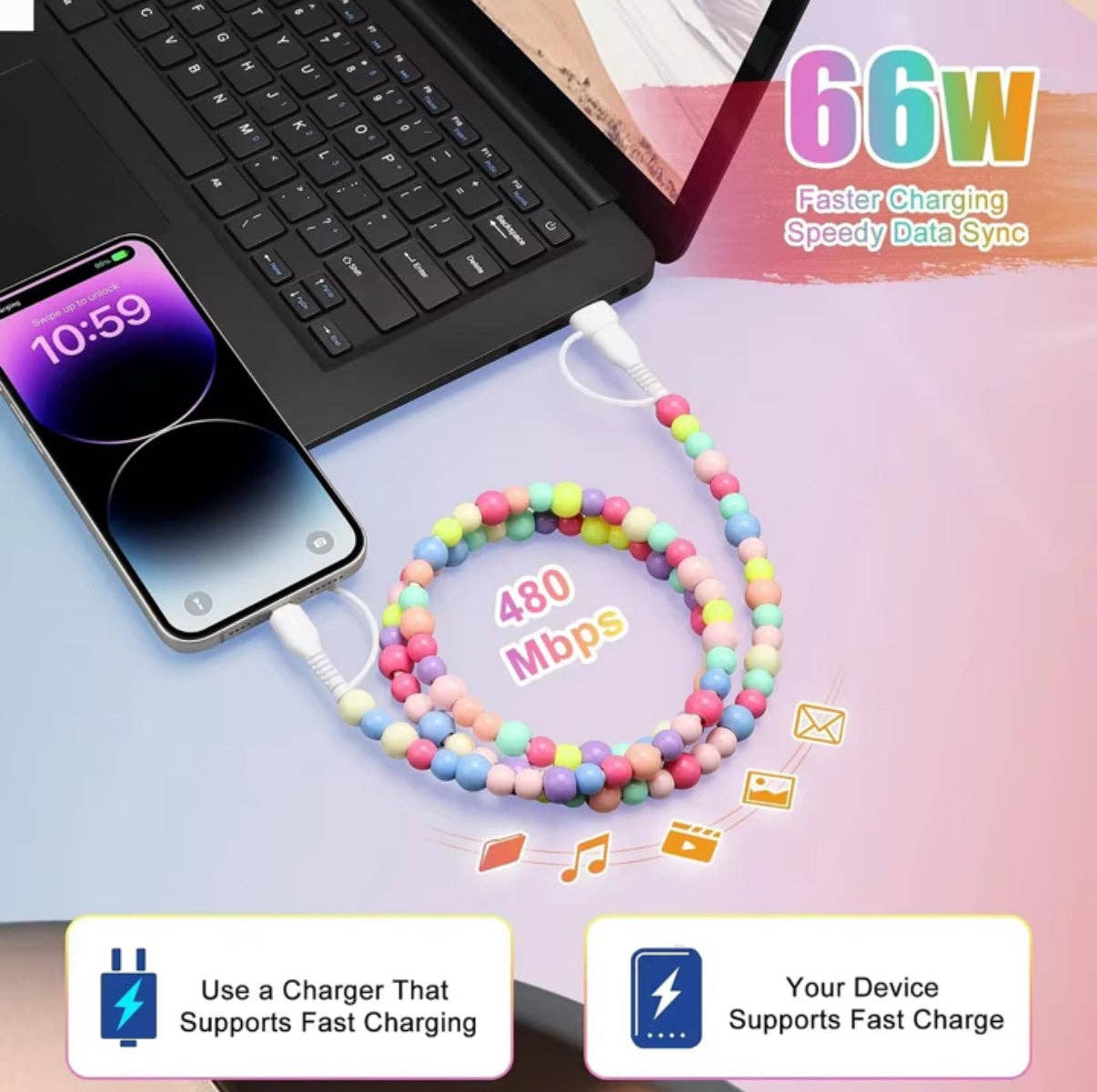 Blue & Purple Beaded 4-IN-1 Charging Cable