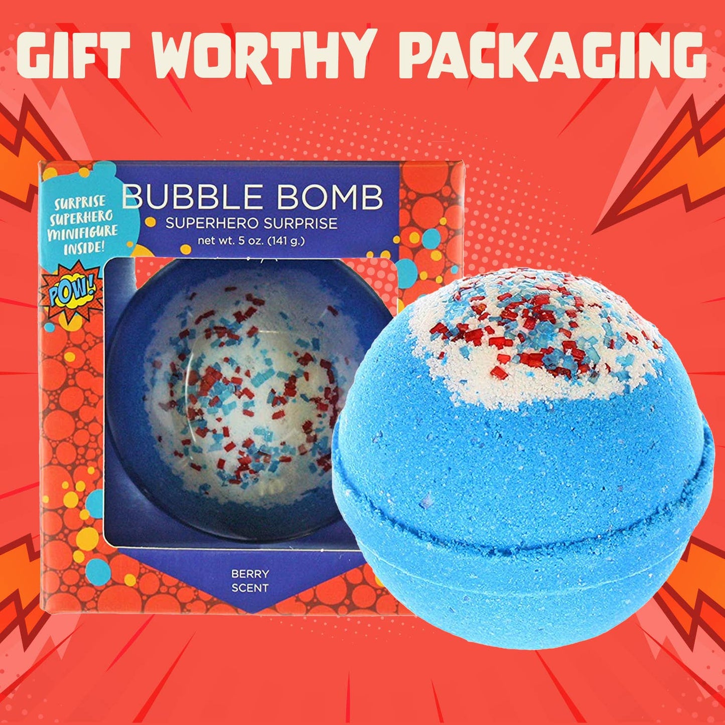 Superhero Kids Bath Bombs Gift Set with Toys Inside – 1 Pack