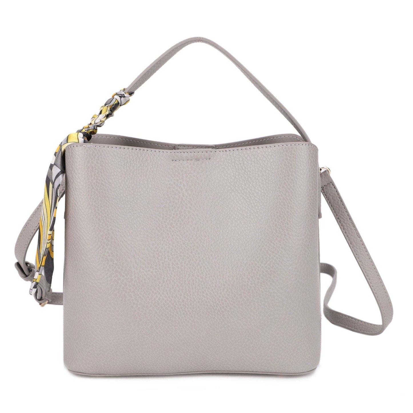 Shia Bucket/Crossbody Bag With Scarf: Light Gray