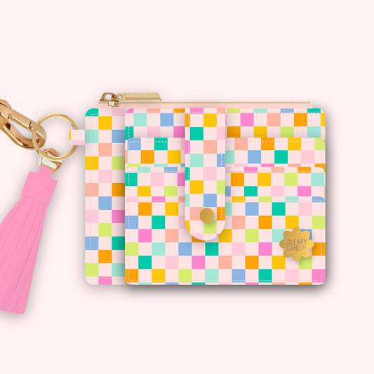 Wallet Keychain | Blush Rainbow Checkers