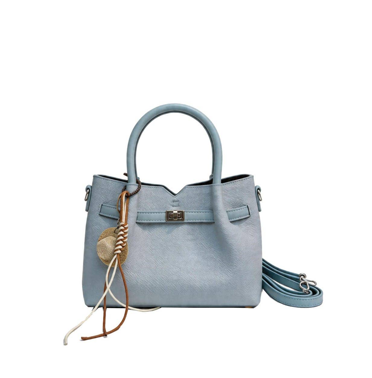 Stella Satchel Crossbody Bag with Tassel Charm: Blue