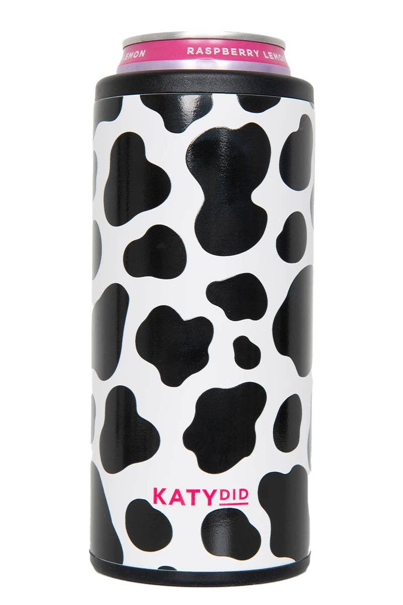 Cow Print Slim Can Cooler: White