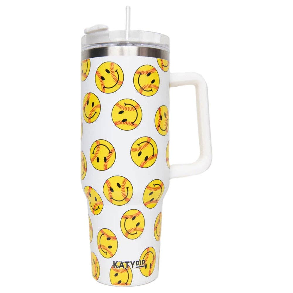 Softball Happy Face 40 Oz Tumbler: White