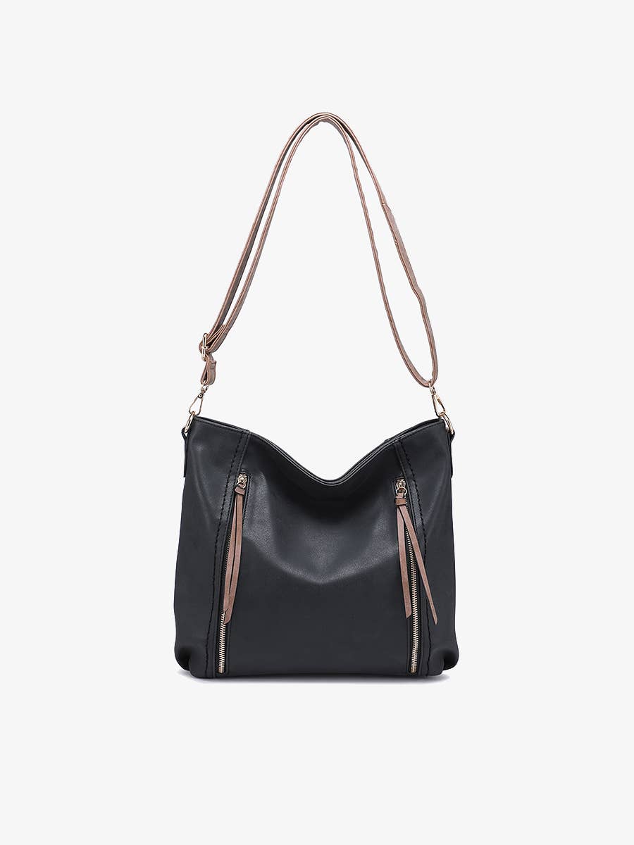 Mina Distressed Hobo Bag: Black/Brown   Jen & Co.