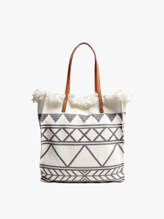 Jen & Co. Madison Handwoven Aztec Tote: Black/White