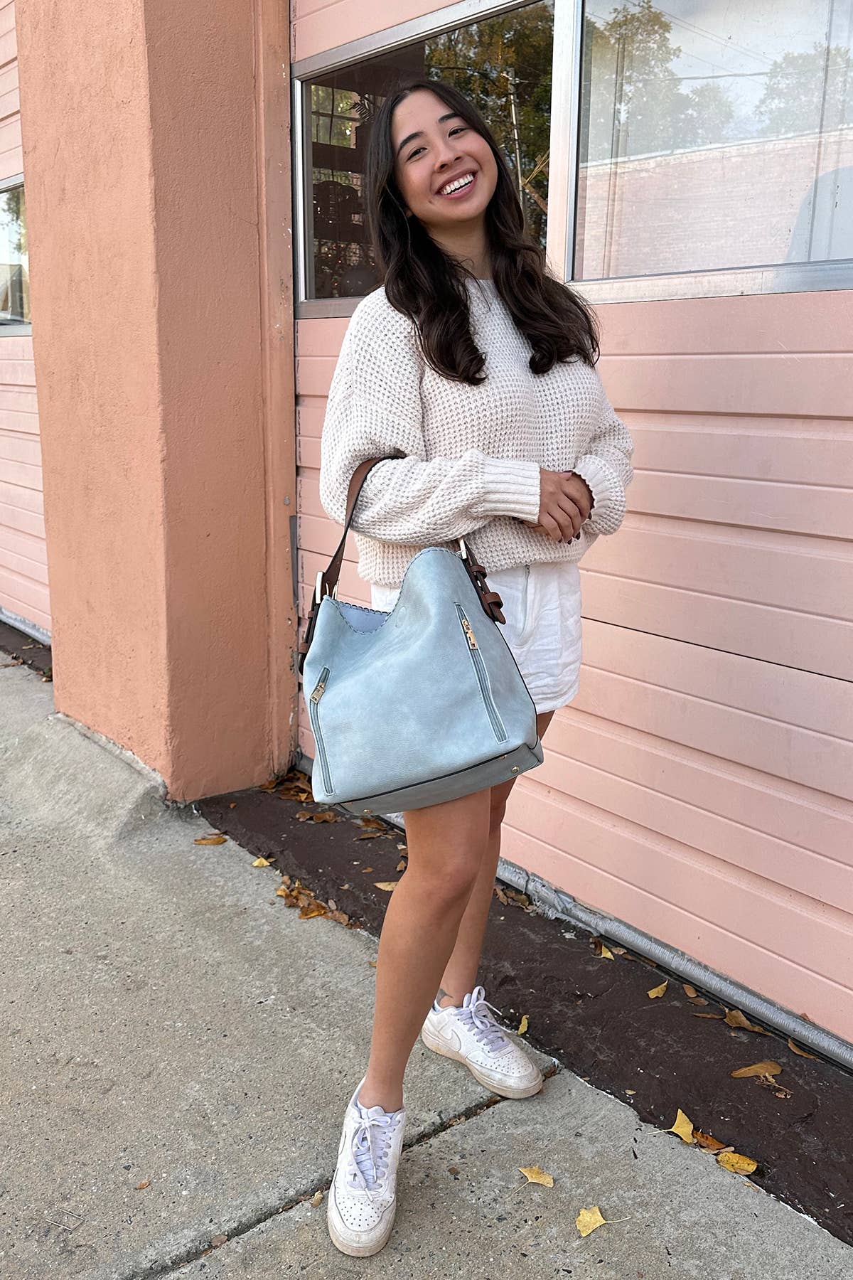 Alexa 2-in-1 Hobo Bag w/Dual Zip Compartments: Fog Grey