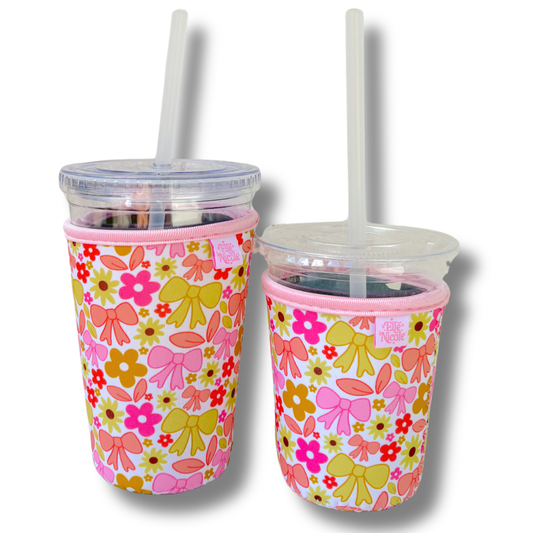 Coffee Cup Cover - Fall Bows - Iced Drink Sleeve Large / 24oz