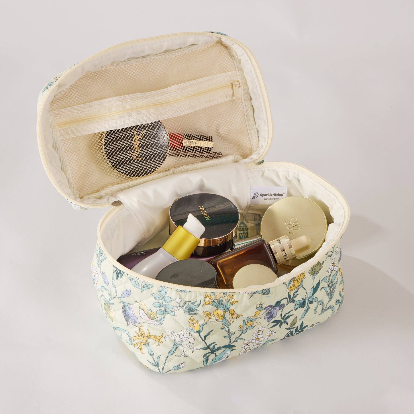 Spring Serenity Floral Quilted Makeup Bag - Toiletry Bag: Set of 3 or buy individual