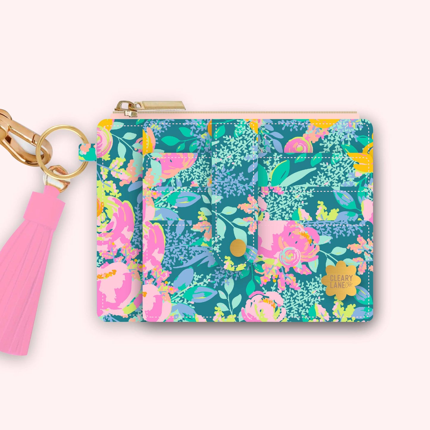 Wallet Keychain | Emerald Rainbow Blossoms