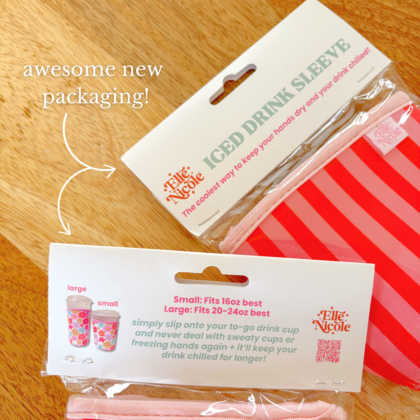 Coffee Cup Cover - Pink & Blue - Iced Drink Sleeve: Large / 24oz