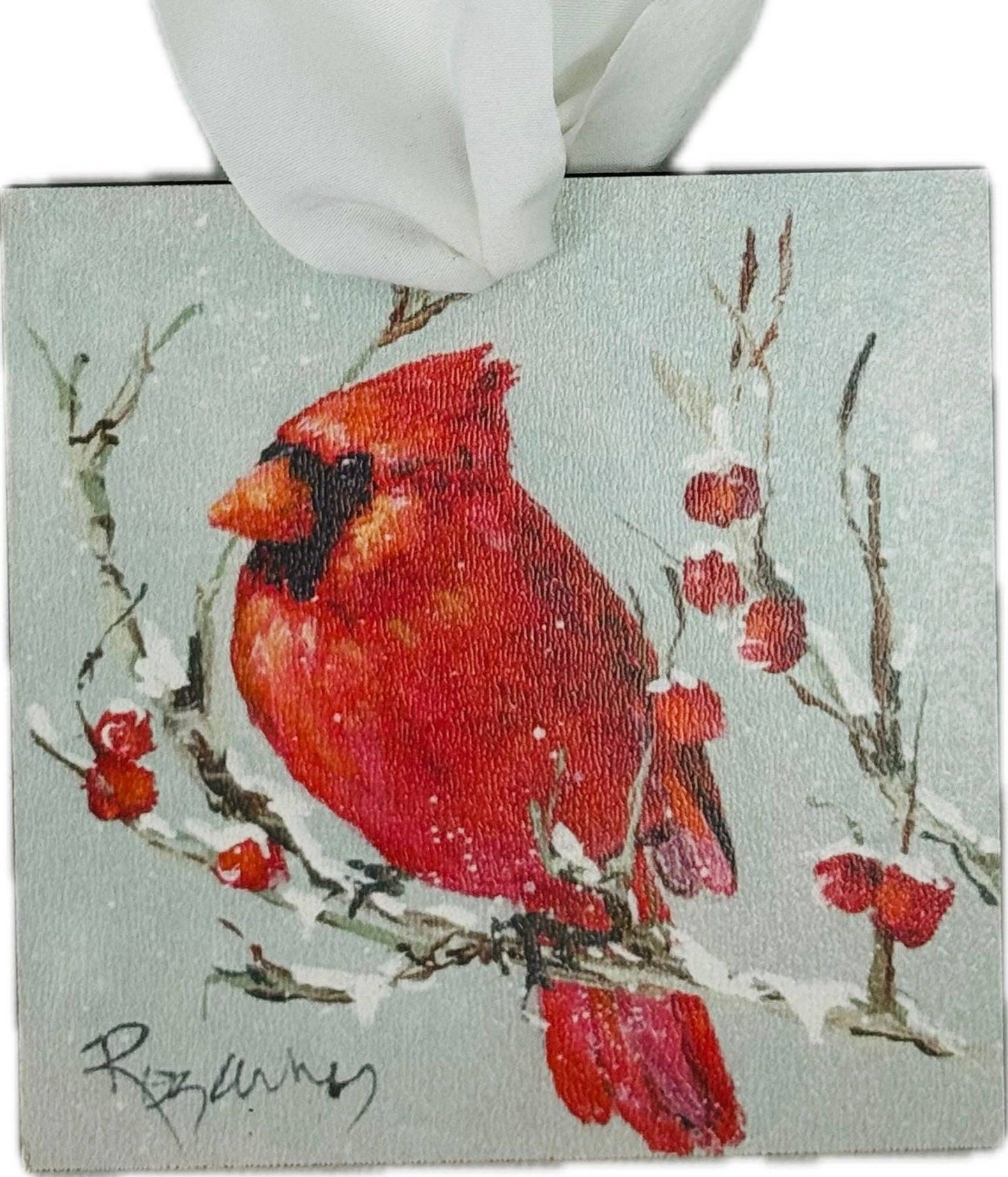 ROZIE'S CARDINAL IN BERRY TREE ORNAMENT: 3"x6"