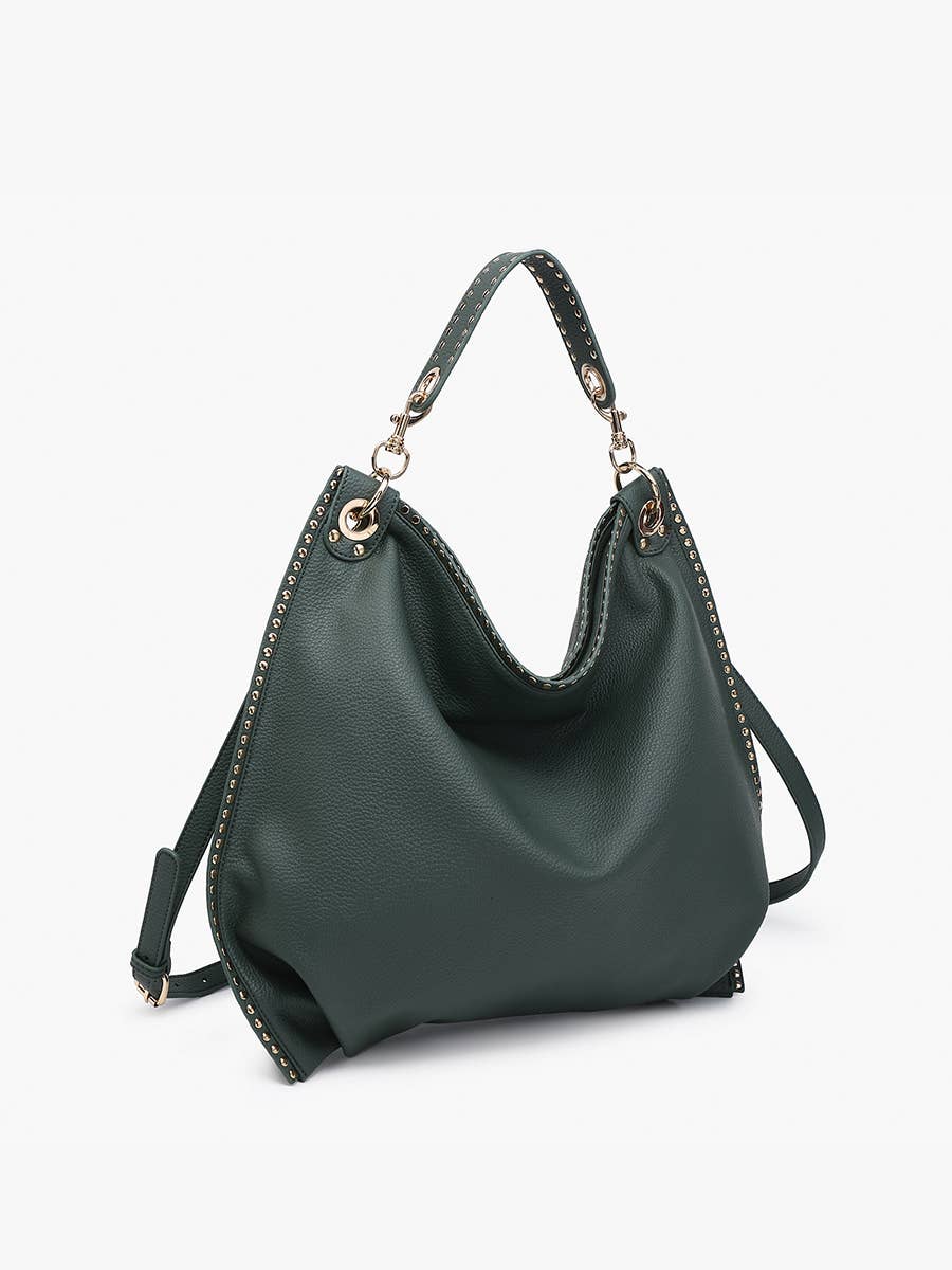 Carly Studded Slouchy Hobo w/ Long Strap: Olive  Jen & Co.