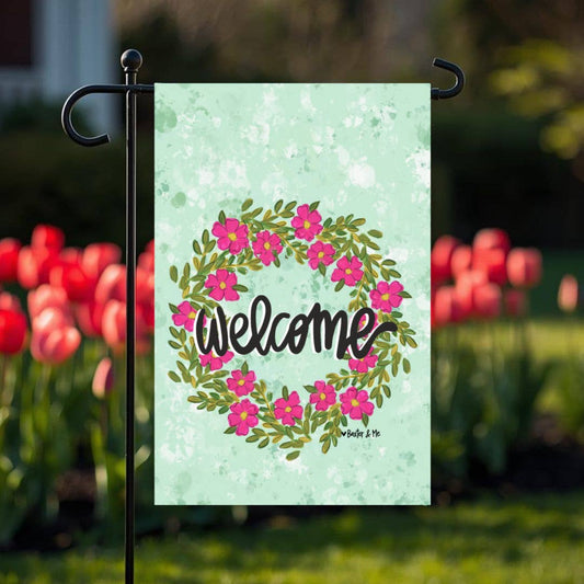 Pink Petal Welcome Garden Flags - Baxter & Me