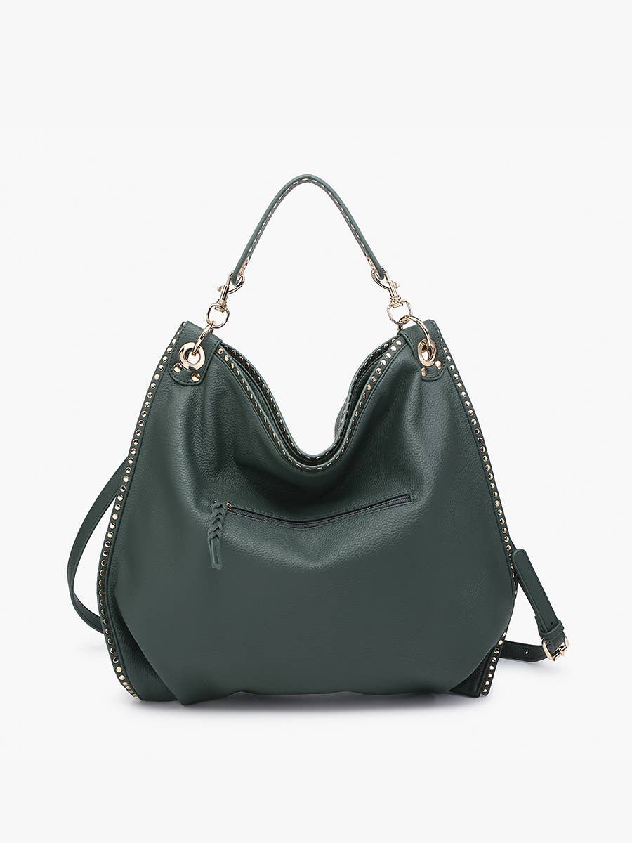 Carly Studded Slouchy Hobo w/ Long Strap: Olive  Jen & Co.