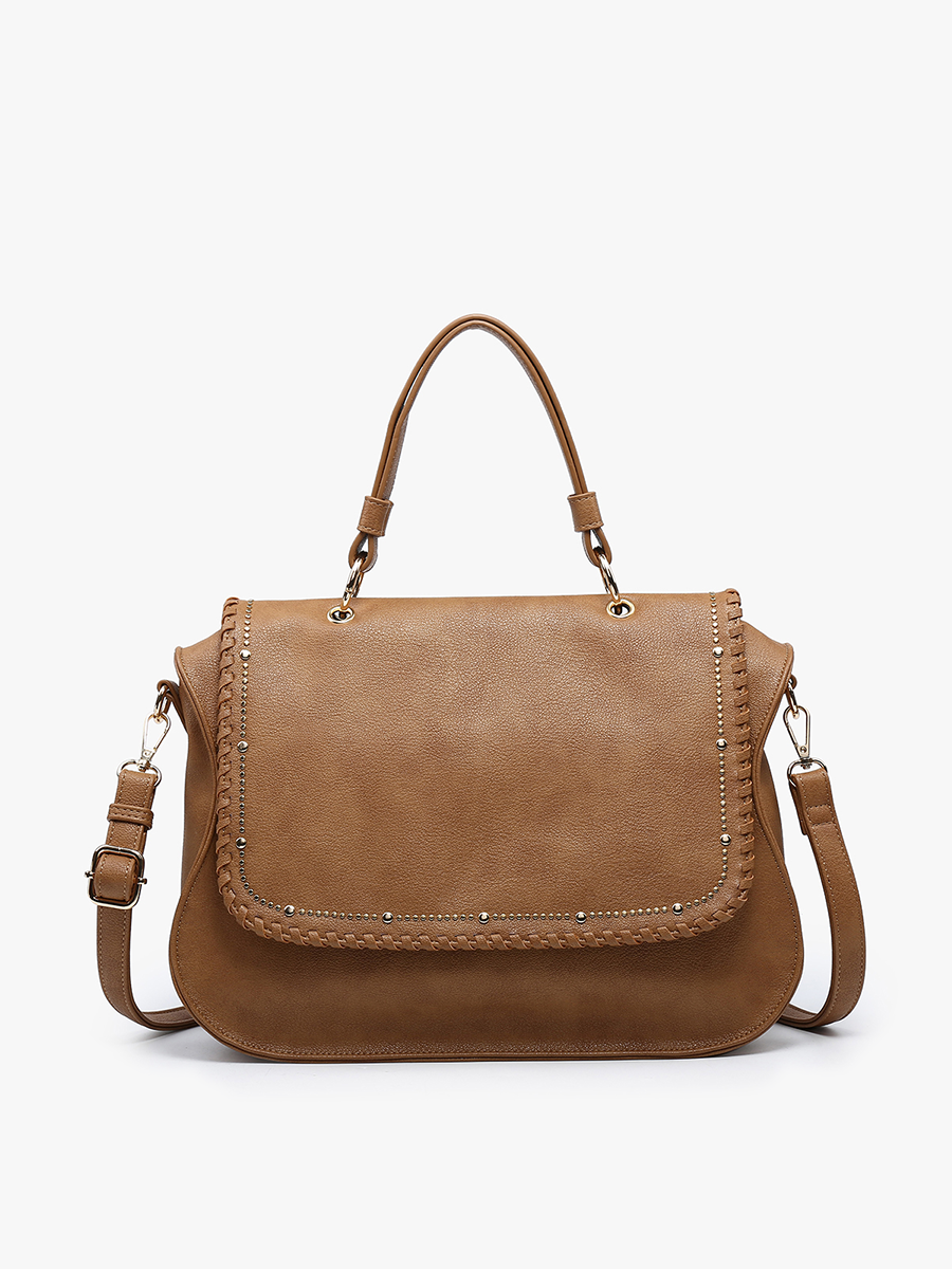 Cricket Studded Flapover Hobo w/ Handle: Grey