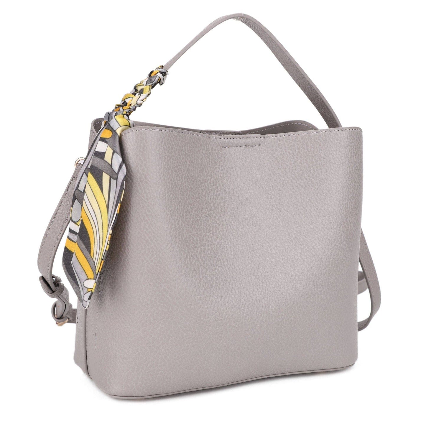 Shia Bucket/Crossbody Bag With Scarf: Light Gray