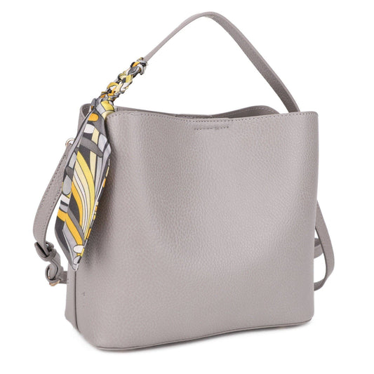 Shia Bucket/Crossbody Bag With Scarf: Light Gray