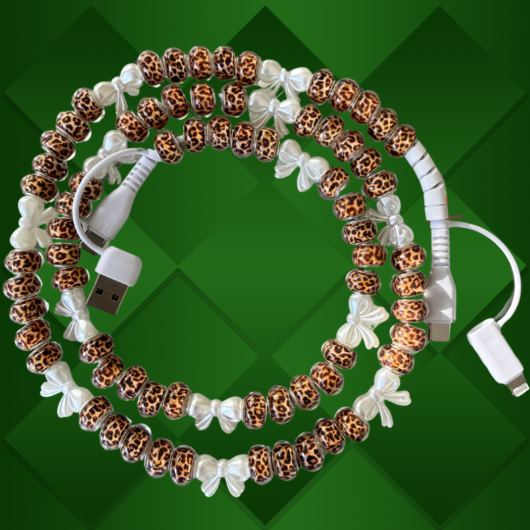 Exclusive Leopard & Bows Beaded 4-in-1 Fast Charging Cable