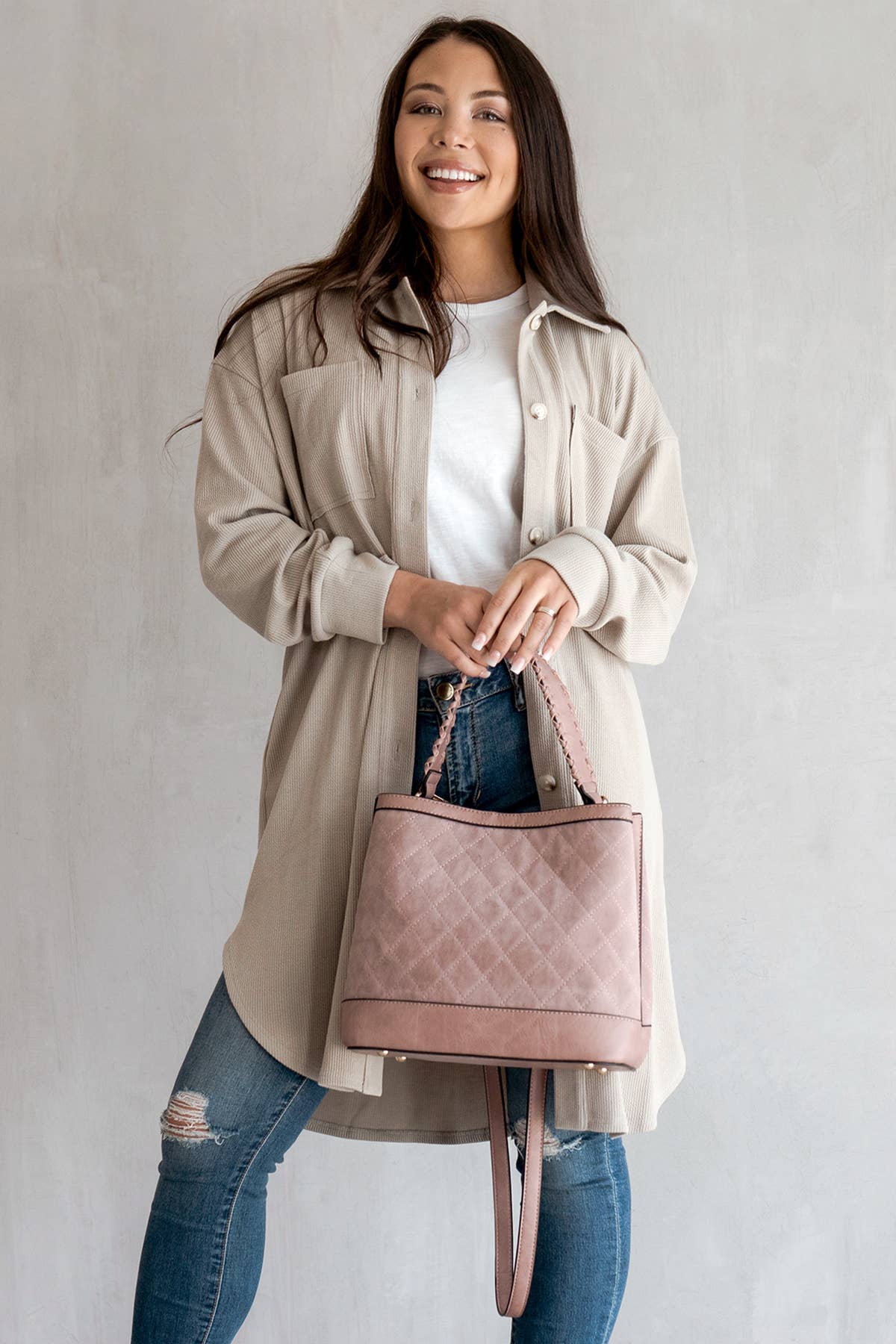 Jen & Co. Maude Quilted Satchel: Mauve