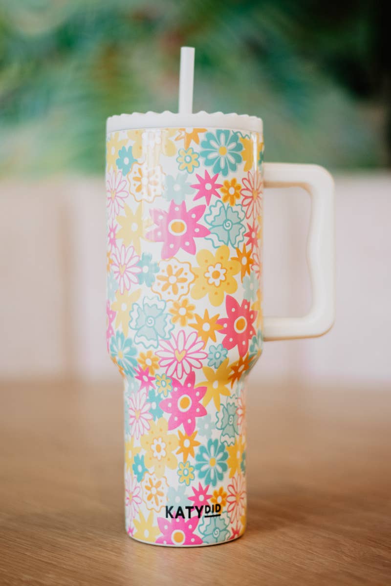 Spring Flowers Stainless Steel Tumbler: White