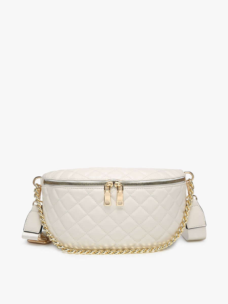 Sylvie Quilted Belt Bag with Chain Strap: Bone