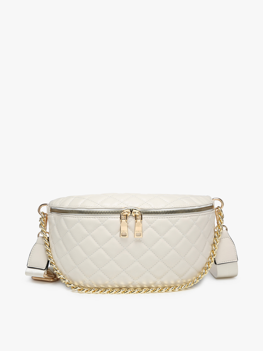 Sylvie Quilted Belt Bag with Chain Strap: Bone