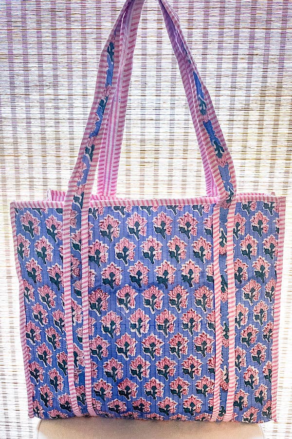 Sybil Blue and Pink Floral Tote Bag
